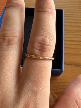 DROPLETS Authentic PANDORA Rose GOLD Plated/Clear Zirconia Band Ring 58